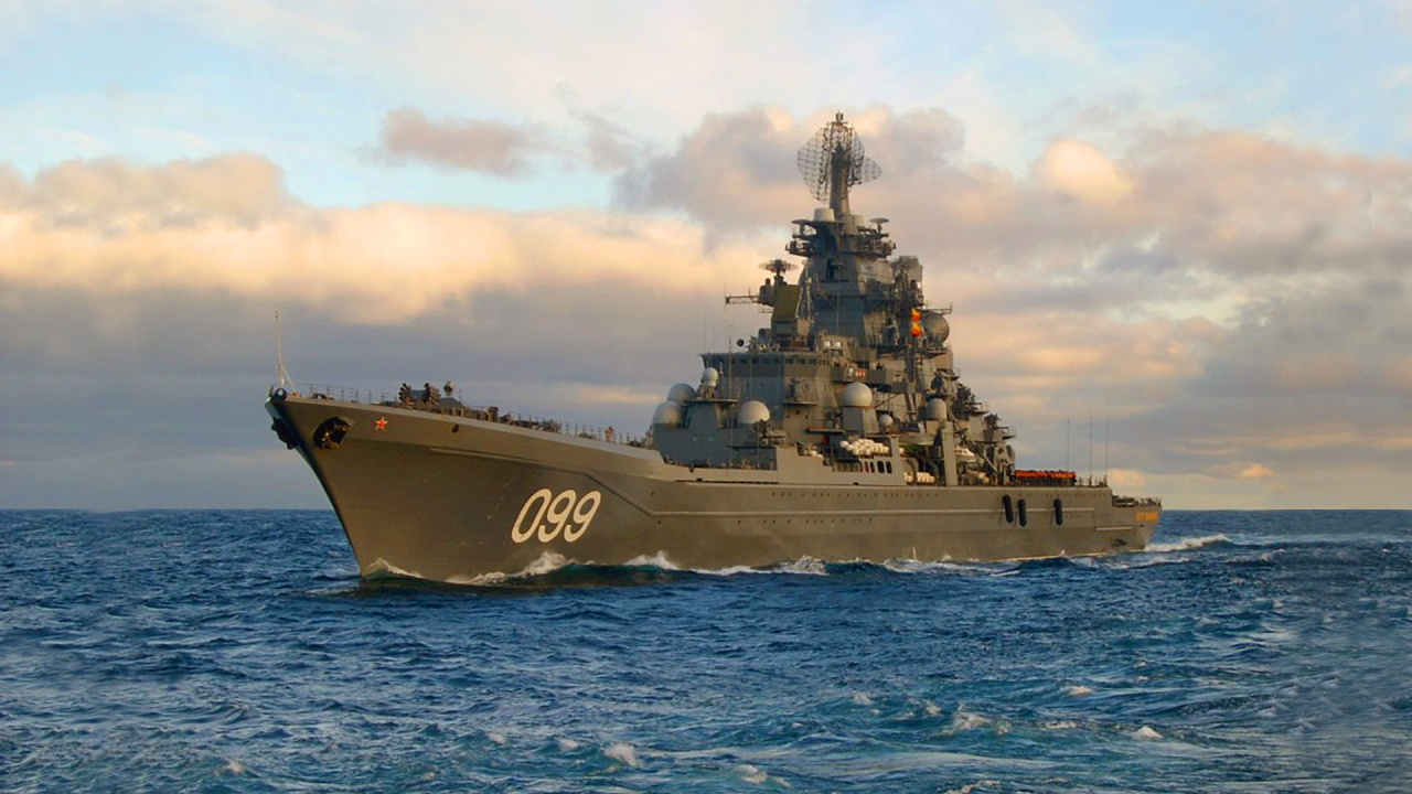 Russian Battlecruiser Pyotr Velikiy, Kirov-class Battlecruiser, Russian Navy, Battlecruiser, Cruiser. Wallpaper in 1280x720 Resolution