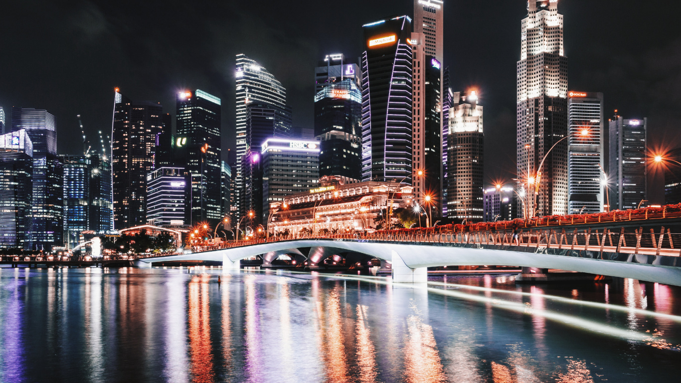 Skyline Der Stadt Bei Nacht Night. Wallpaper in 1366x768 Resolution