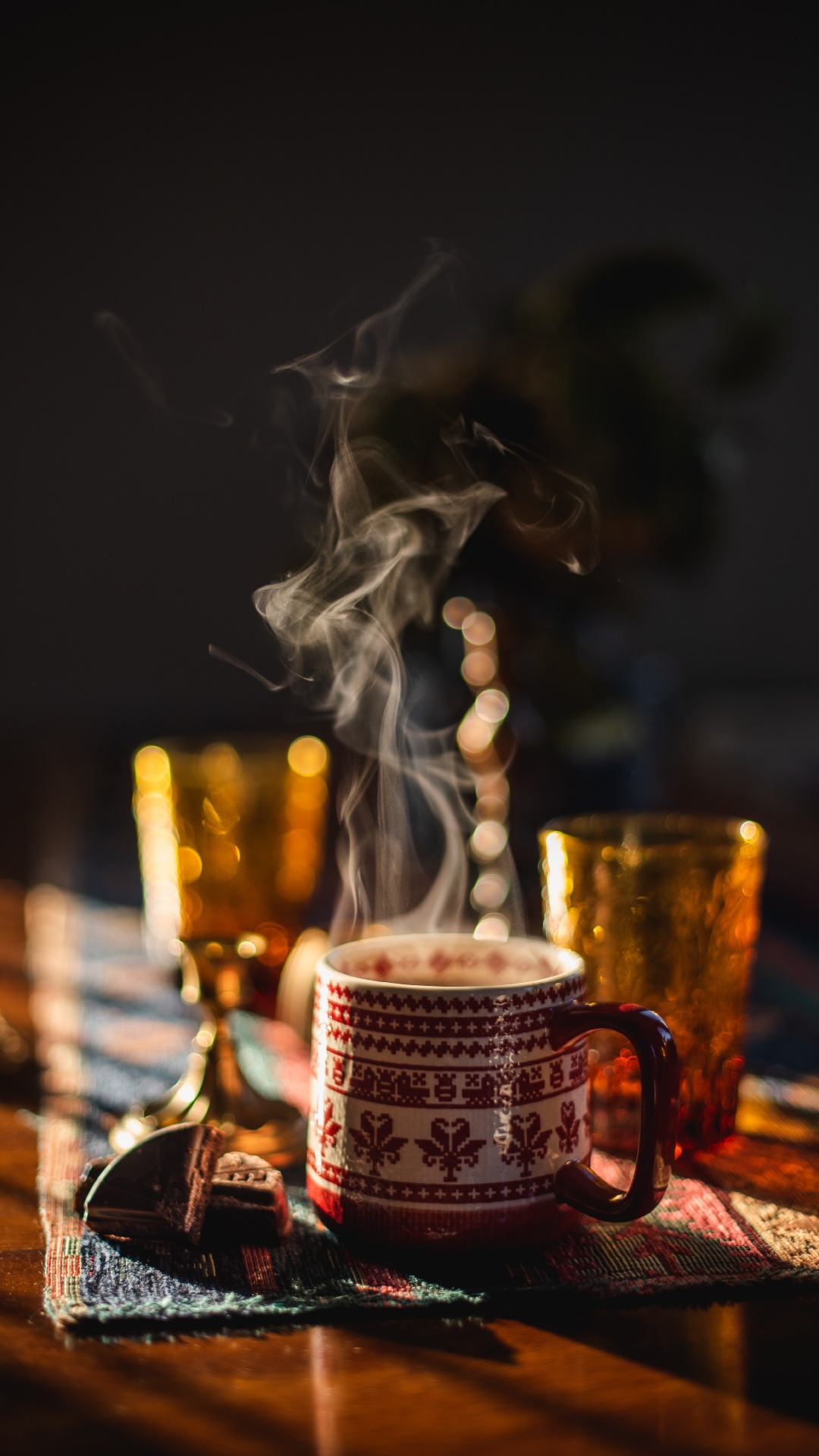 White and Black Ceramic Mug on Brown Wooden Table. Wallpaper in 1080x1920 Resolution