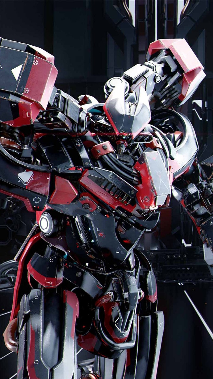 Moto Rouge et Noire Garée Sur Parking. Wallpaper in 720x1280 Resolution