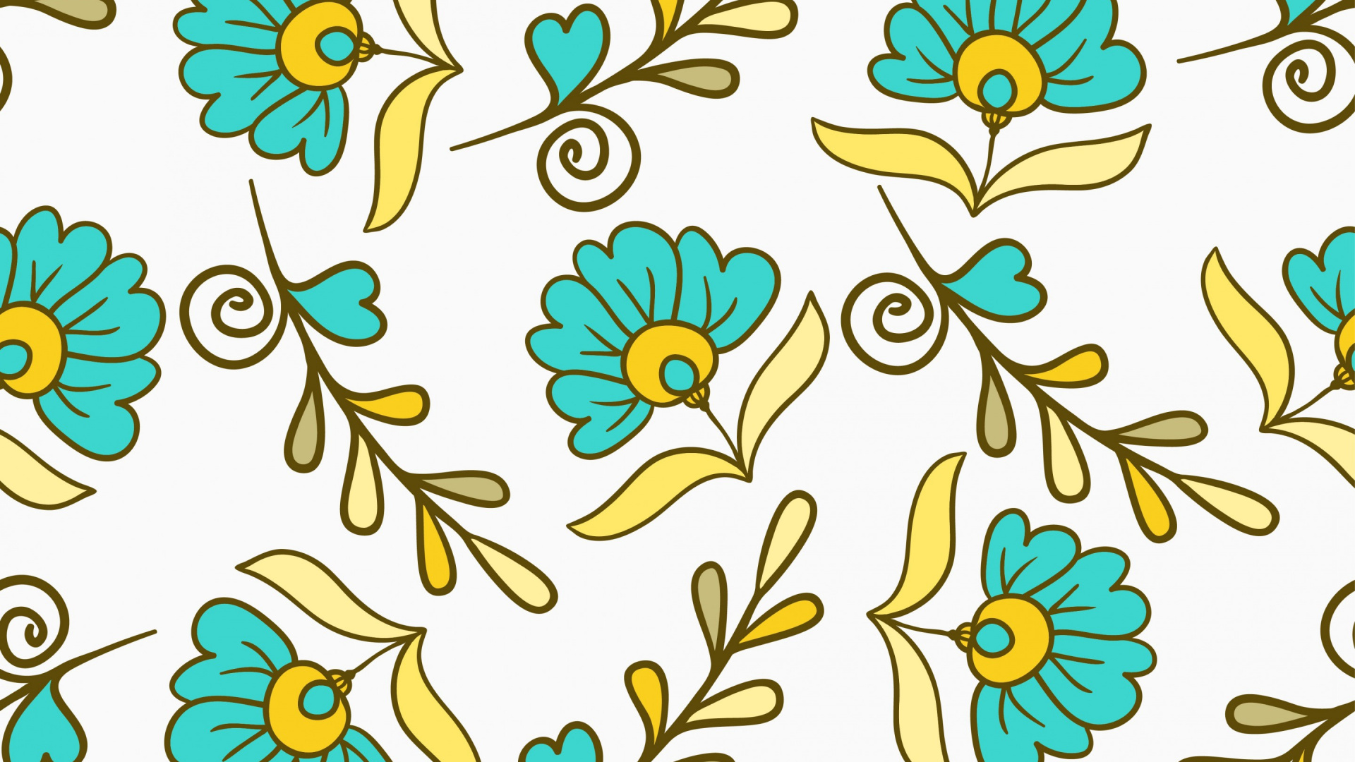 Weiße Gelbe Und Blaue Blumenillustration. Wallpaper in 1920x1080 Resolution