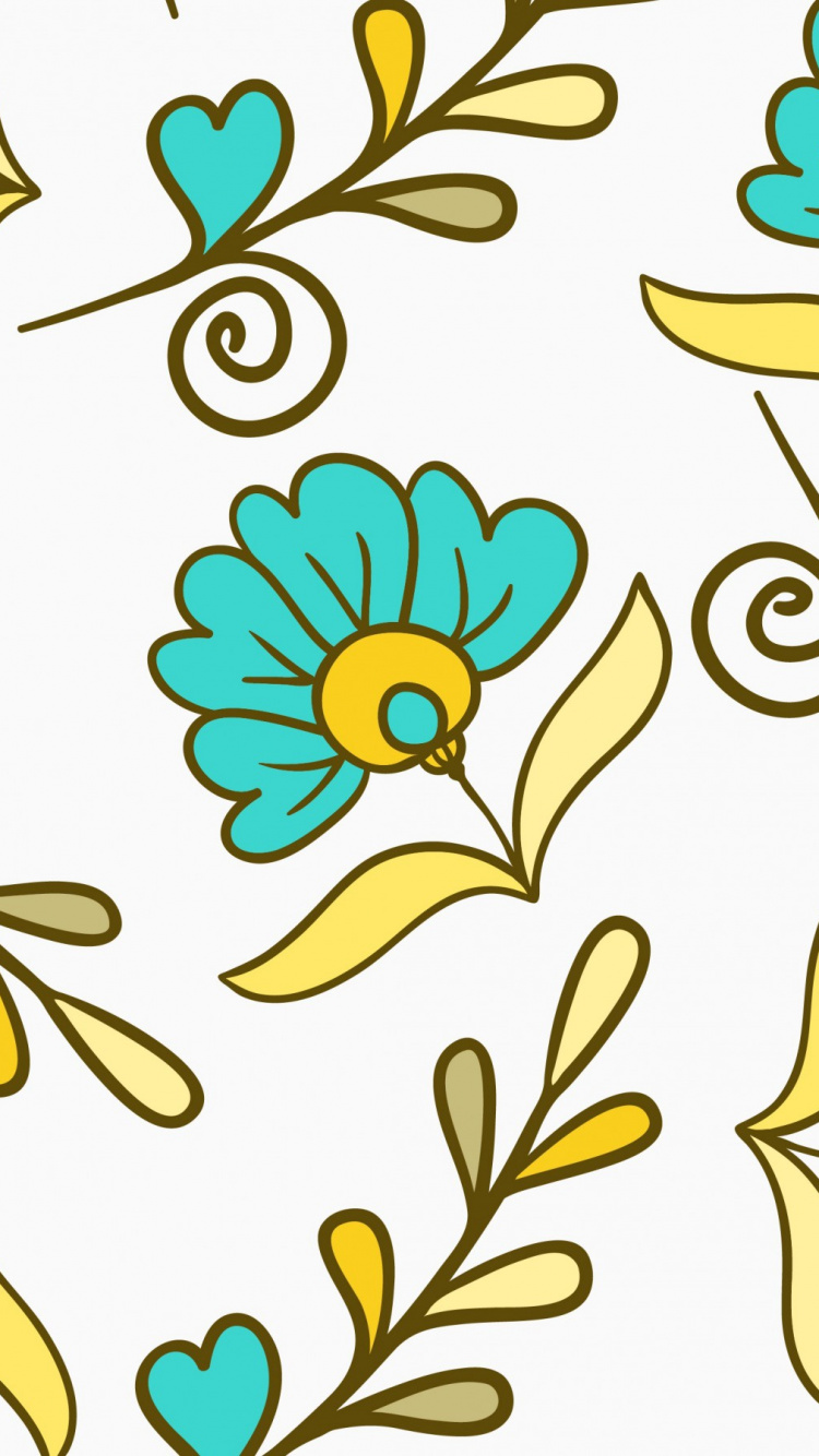 Illustration Florale Blanche Jaune et Bleue. Wallpaper in 750x1334 Resolution