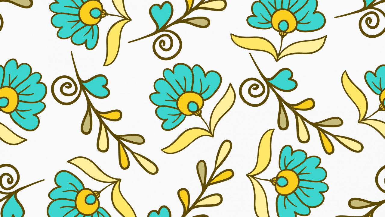 White Yellow and Blue Floral Illustration. Wallpaper in 1280x720 Resolution