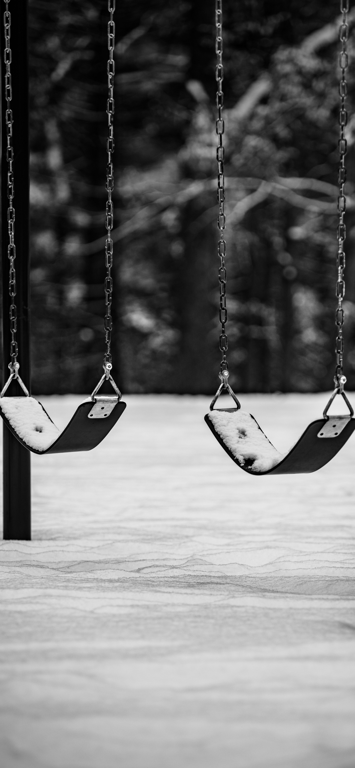 Grayscale Photography of Swing Chair. Wallpaper in 1242x2688 Resolution