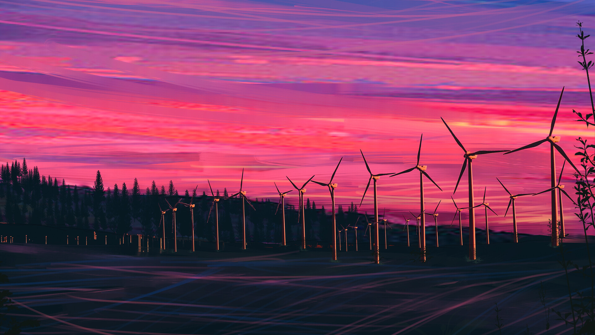 Silhouette of Trees During Sunset. Wallpaper in 1920x1080 Resolution