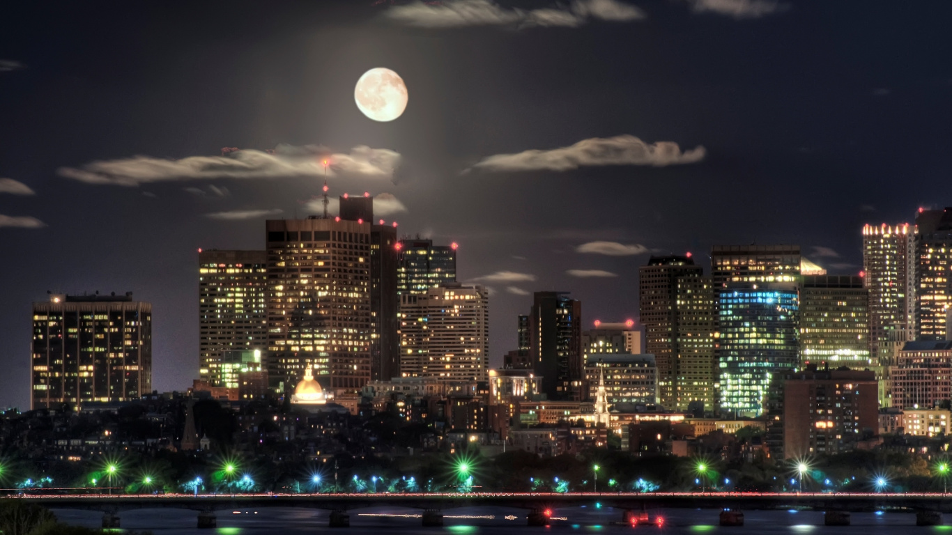 City Skyline During Night Time. Wallpaper in 1366x768 Resolution