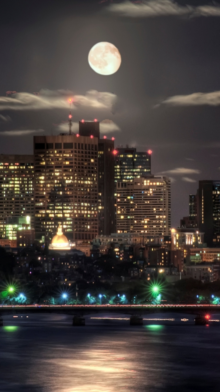 Skyline Der Stadt Bei Nacht Night. Wallpaper in 750x1334 Resolution