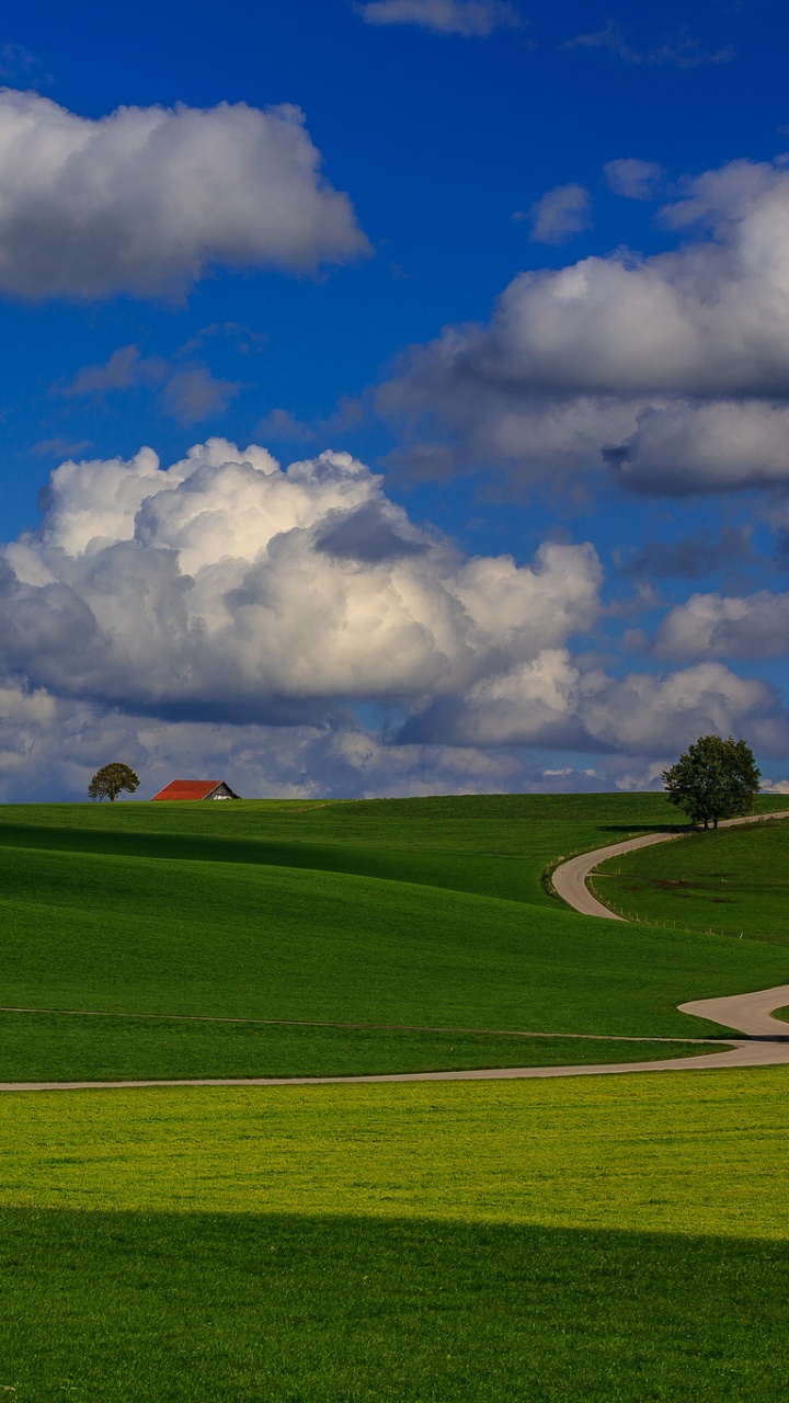 Campo de Hierba Verde Bajo un Cielo Azul y Nubes Blancas Durante el Día. Wallpaper in 720x1280 Resolution