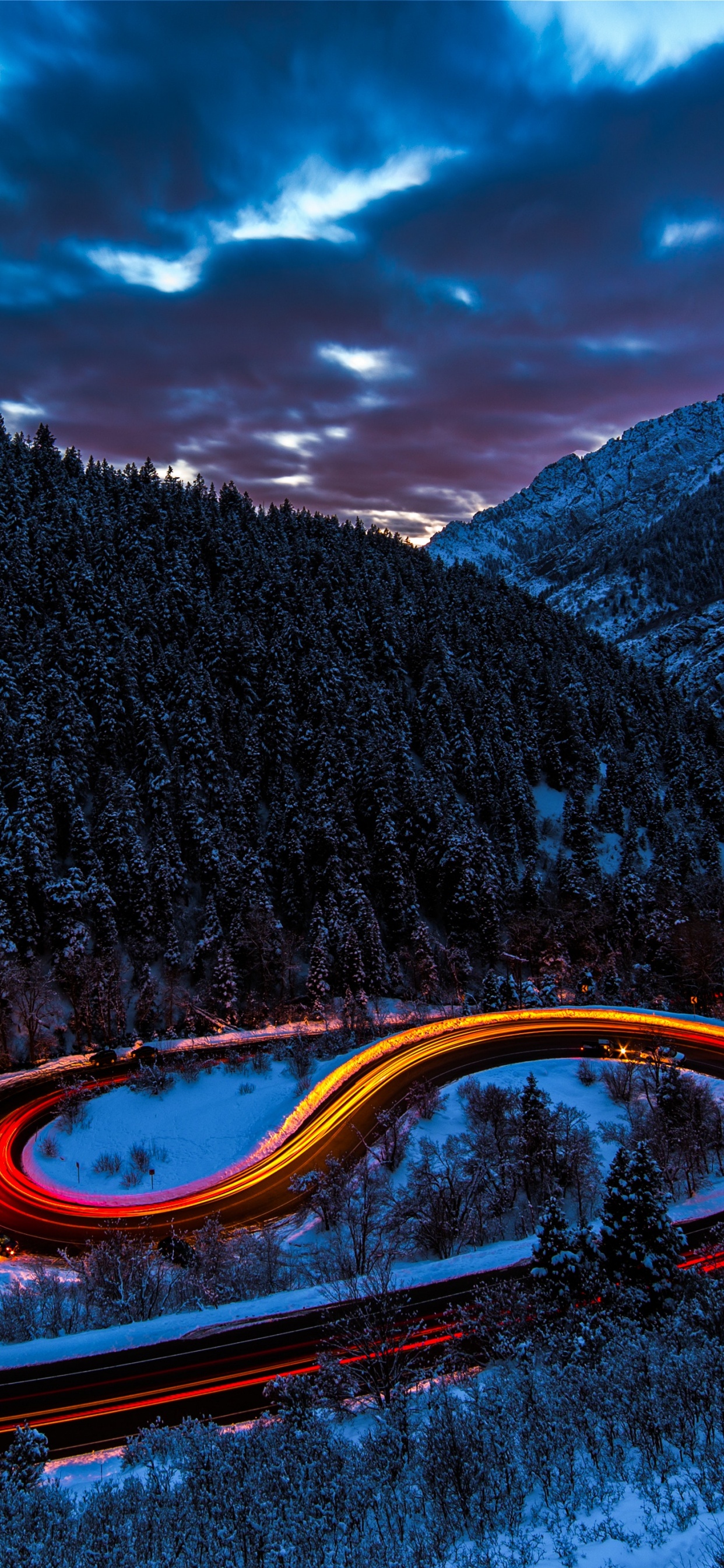 Blau, Bergigen Landschaftsformen, Schnee, Cloud, Nacht. Wallpaper in 1242x2688 Resolution