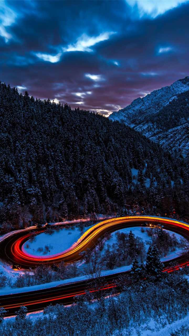 Blue, Les Reliefs Montagneux, Red, Neige, Nuit. Wallpaper in 720x1280 Resolution