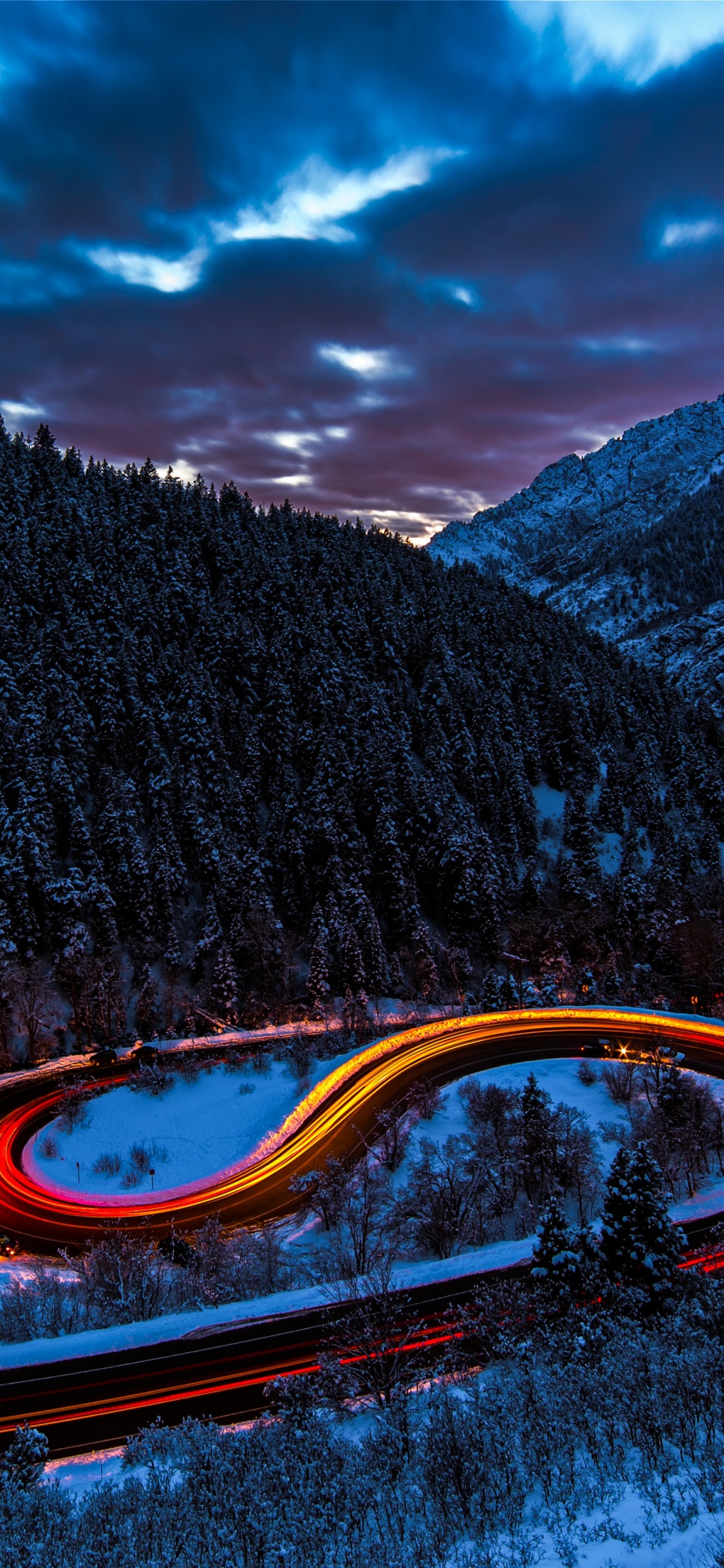 Blue, Mountain, Mountainous Landforms, Red, Snow. Wallpaper in 1125x2436 Resolution