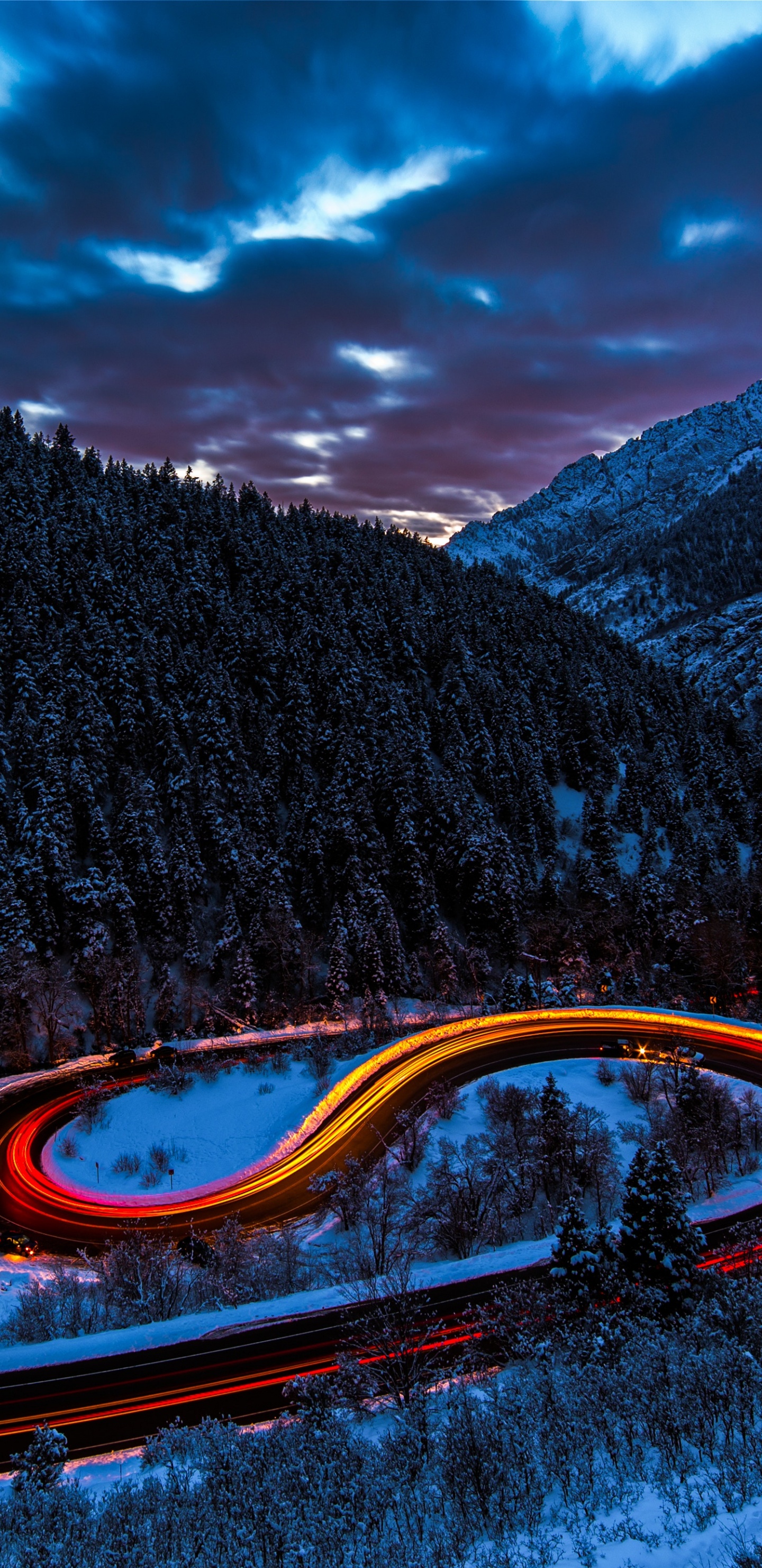Blue, Mountain, Mountainous Landforms, Red, Snow. Wallpaper in 1440x2960 Resolution