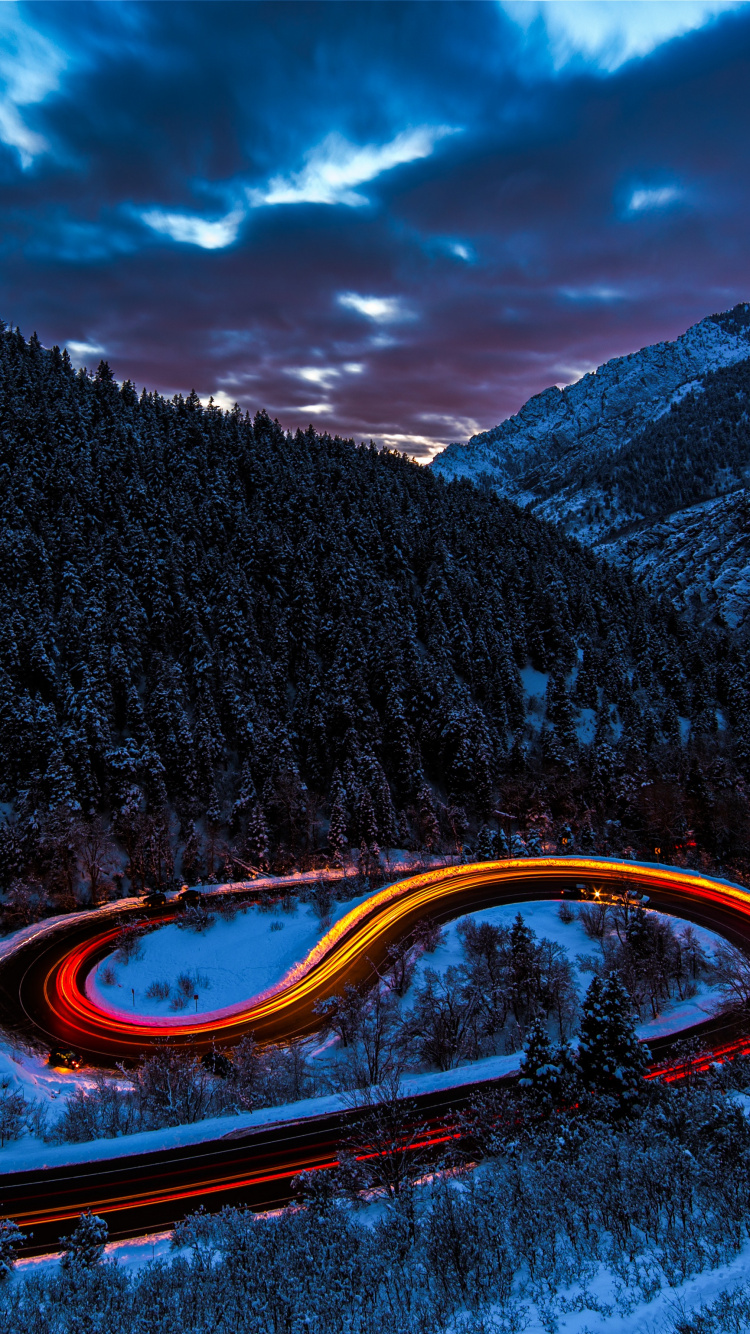 Blue, Mountain, Mountainous Landforms, Red, Snow. Wallpaper in 750x1334 Resolution