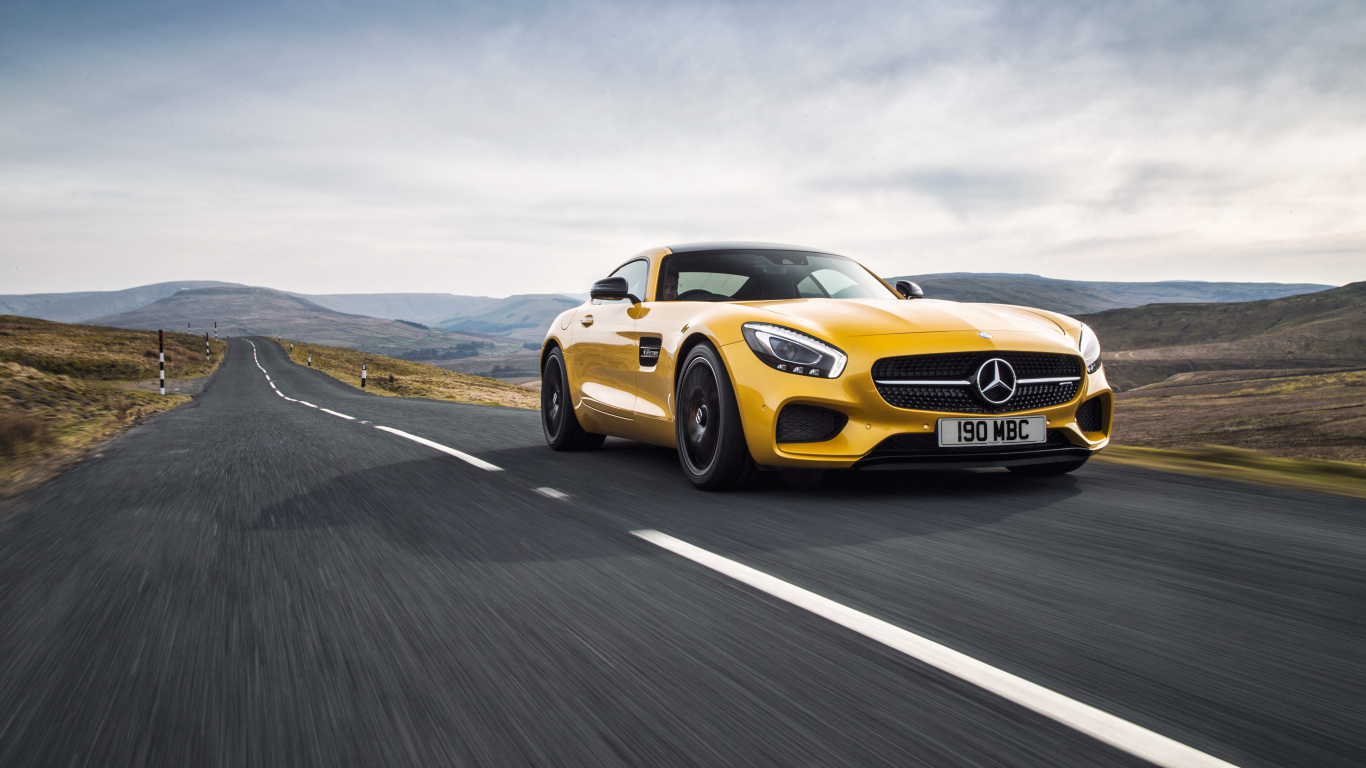 Yellow Audi Coupe on Road Under White Clouds During Daytime. Wallpaper in 1366x768 Resolution