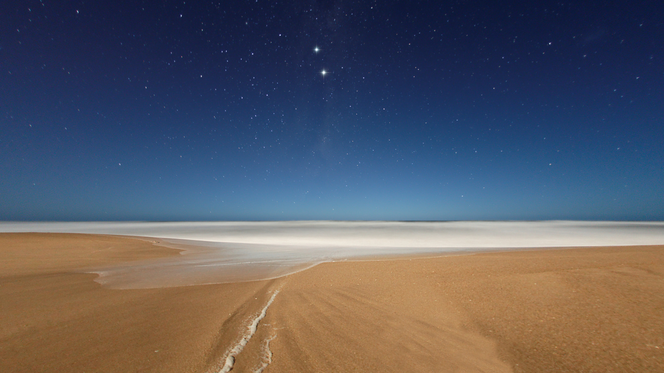 明星, 岸边, 地平线, 沙, 气氛 壁纸 1366x768 允许