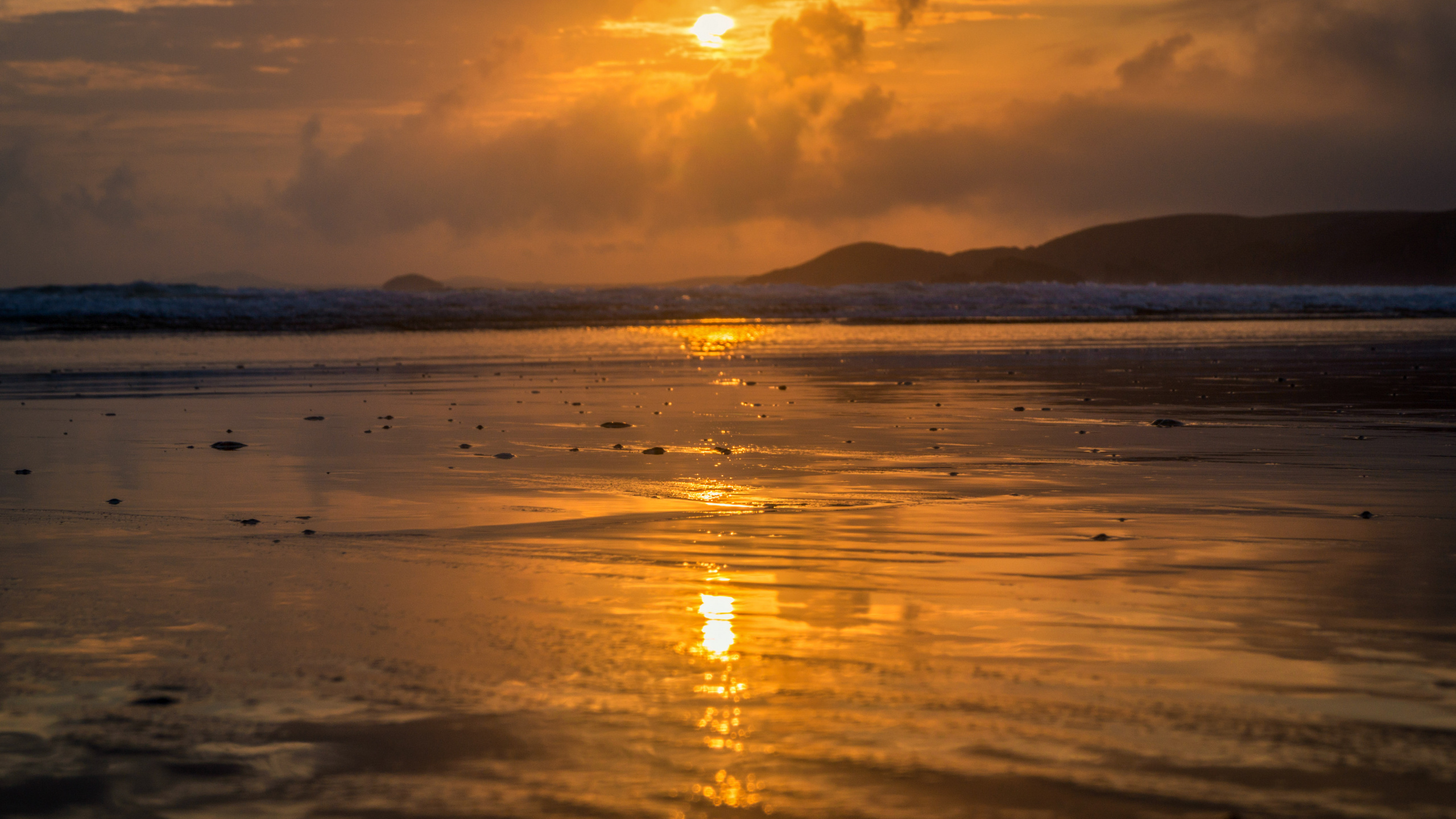 Sunset, Horizon, Sea, Sunrise, Shore. Wallpaper in 2560x1440 Resolution