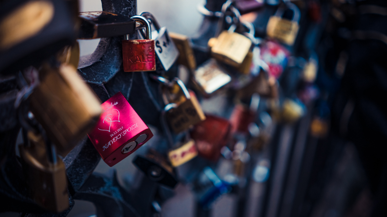 Padlocks on Black Metal Fence. Wallpaper in 1280x720 Resolution