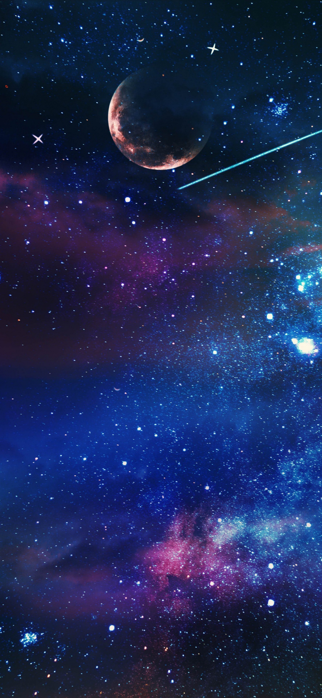 Blau-schwarzer Sternenhimmel. Wallpaper in 1125x2436 Resolution