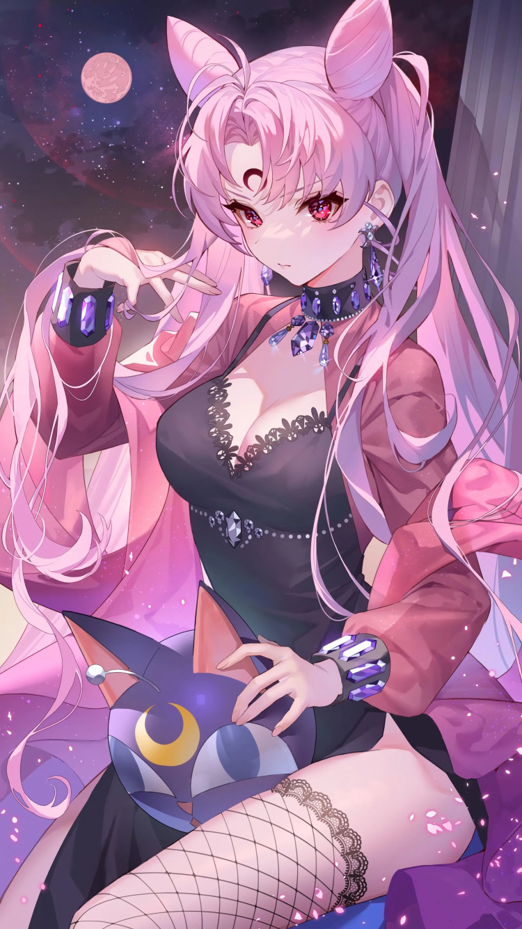 Fanart de Dame Noire Sailor Moon, Chibiusa, Sailor Moon, Marin Pluton, Fan Art. Wallpaper in 750x1334 Resolution