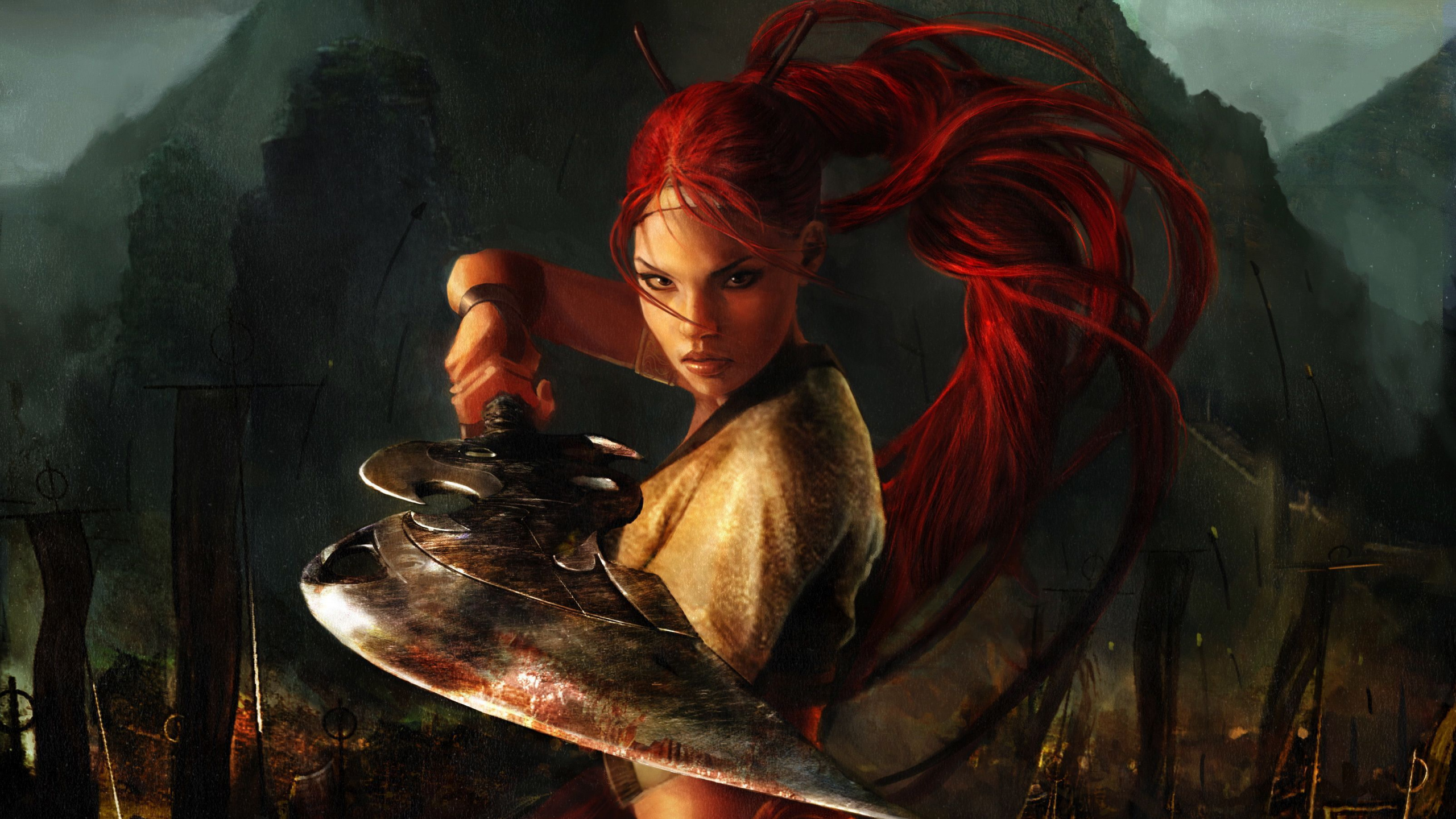 Femme en Manteau Marron Tenant Une Plaque Ronde Peinture. Wallpaper in 2560x1440 Resolution