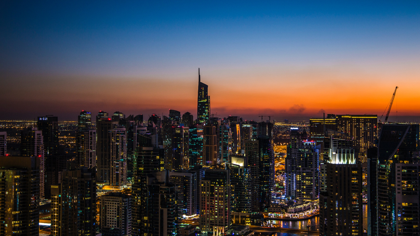 Skyline Der Stadt Bei Nacht Night. Wallpaper in 1366x768 Resolution