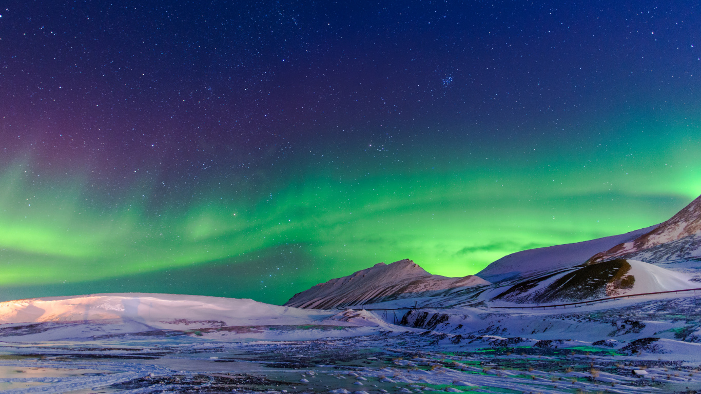 Winter Aurora, Aurora, Svalbard, Winter, Atmosphäre. Wallpaper in 1366x768 Resolution