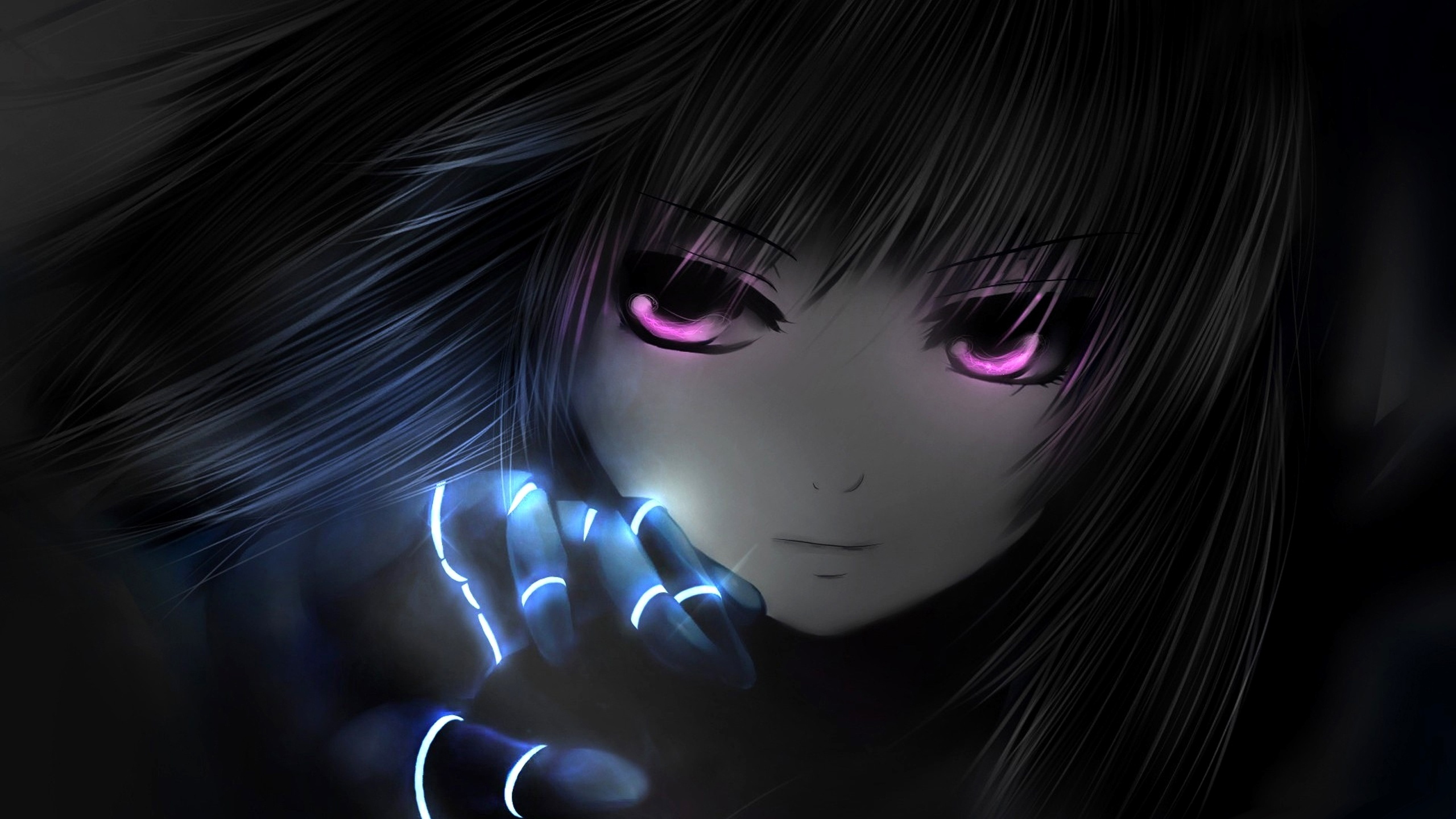 Femme Aux Yeux Violets et Aux Cheveux Noirs Illustration. Wallpaper in 2560x1440 Resolution