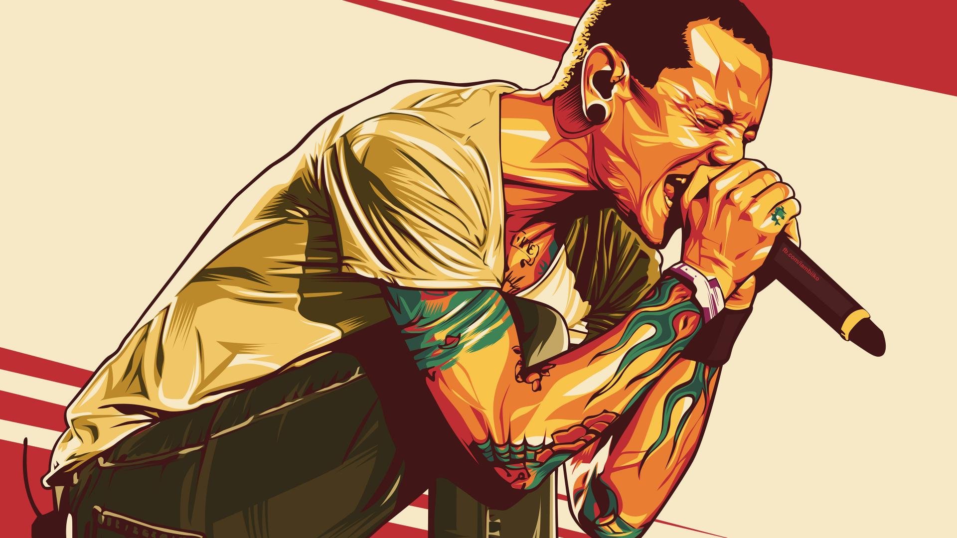 Linkin Park, Chester Bennington, Cartoon, Illustration, Art. Wallpaper in 1920x1080 Resolution