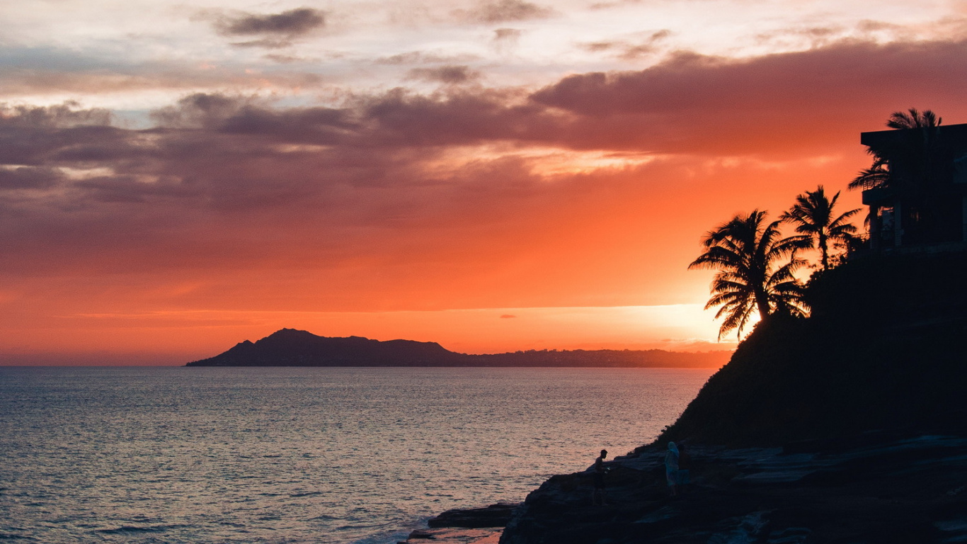 Spitting Cave, Cloud, Water, Afterglow, Orange. Wallpaper in 1366x768 Resolution