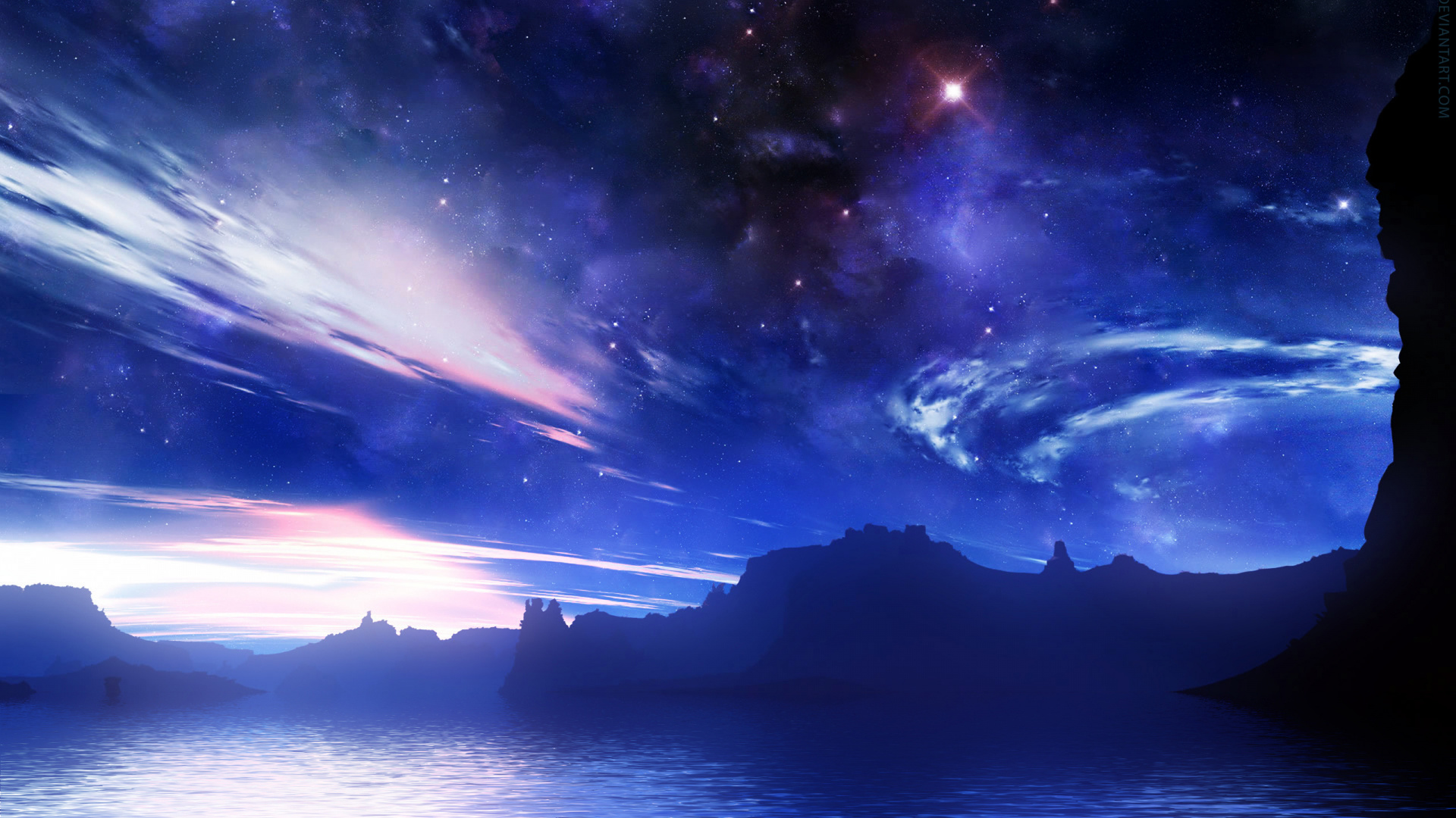 夜晚的天空, 性质, 大海, 气氛, 空间 壁纸 1920x1080 允许