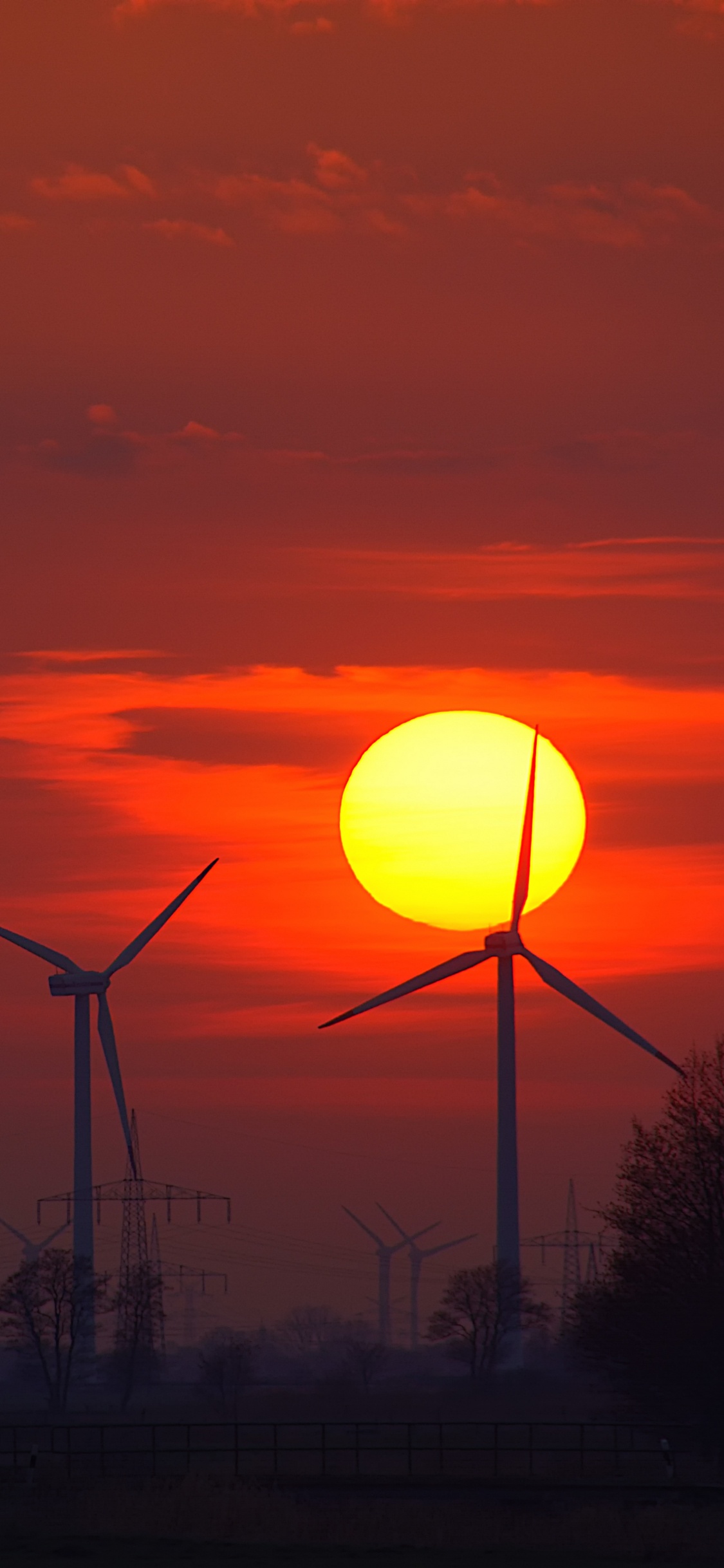 Ciel, Lever, Éolienne, Énergie, Matin. Wallpaper in 1125x2436 Resolution