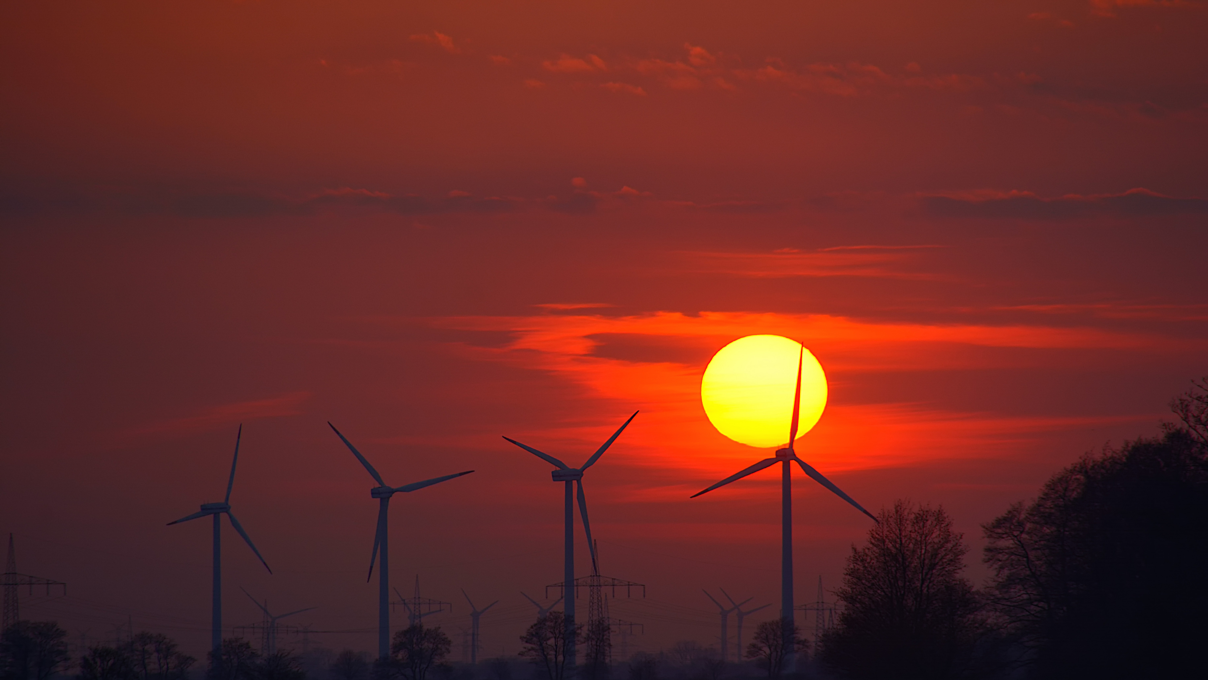 Himmel, Sonnenaufgang, Windenergieanlage, Energie, Windmühle. Wallpaper in 3840x2160 Resolution
