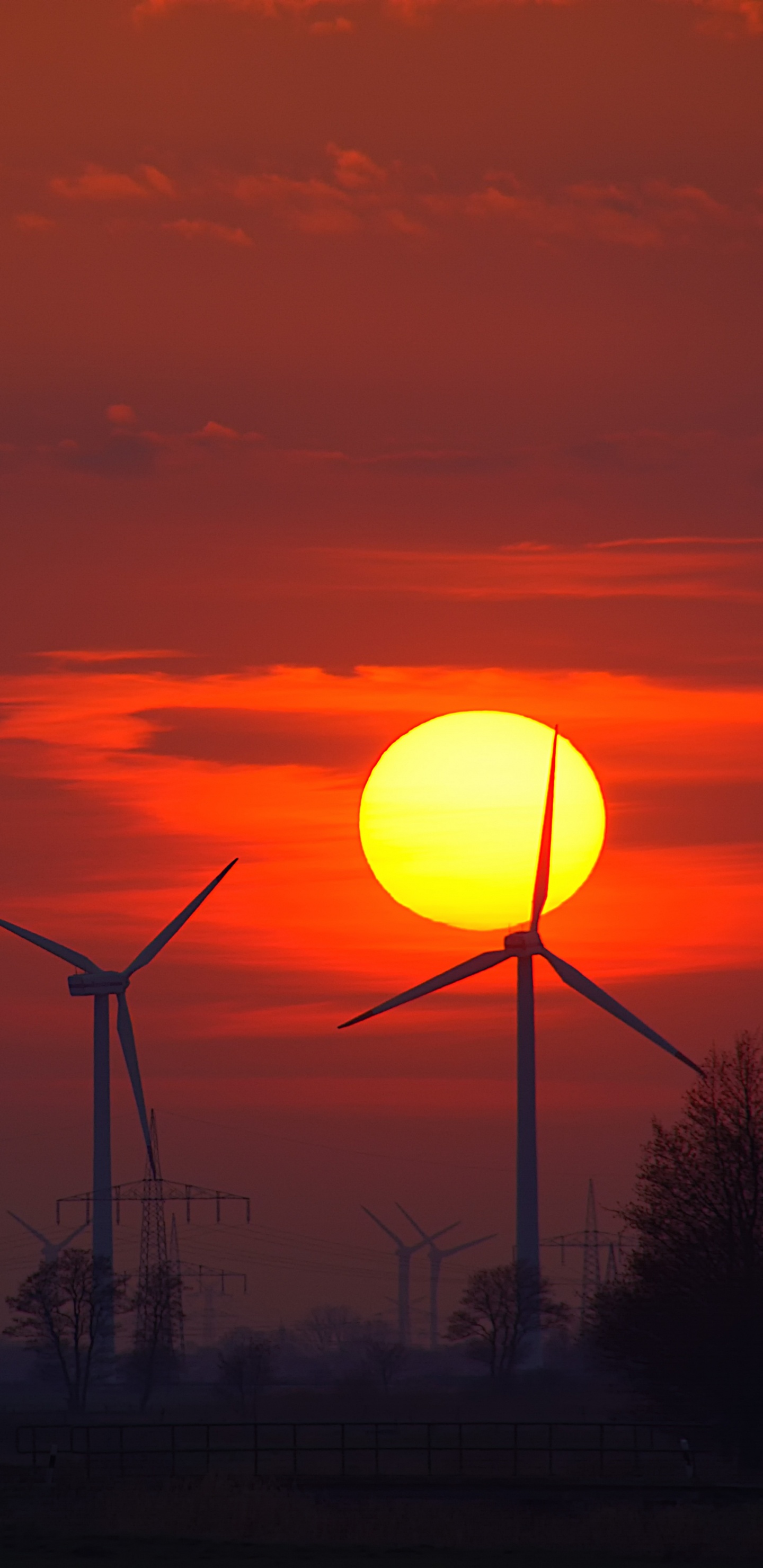 Sky, Sunrise, Wind Turbine, Energy, Windmill. Wallpaper in 1440x2960 Resolution