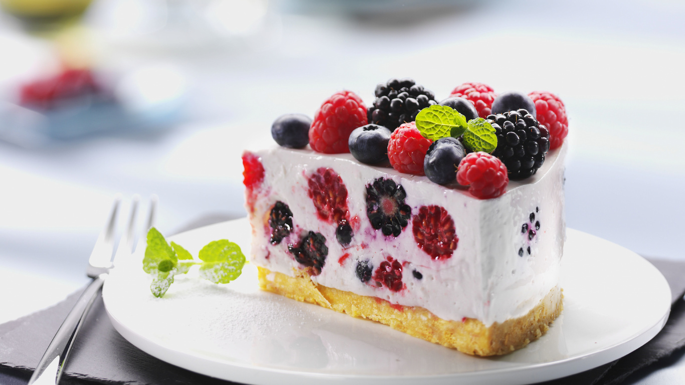 White and Red Cake With Raspberry on Top. Wallpaper in 1366x768 Resolution