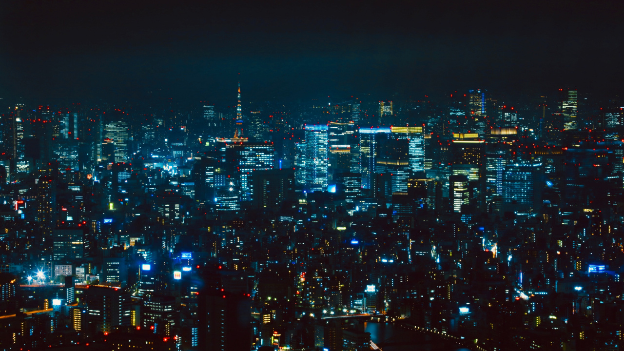 City With High Rise Buildings During Night Time. Wallpaper in 1280x720 Resolution