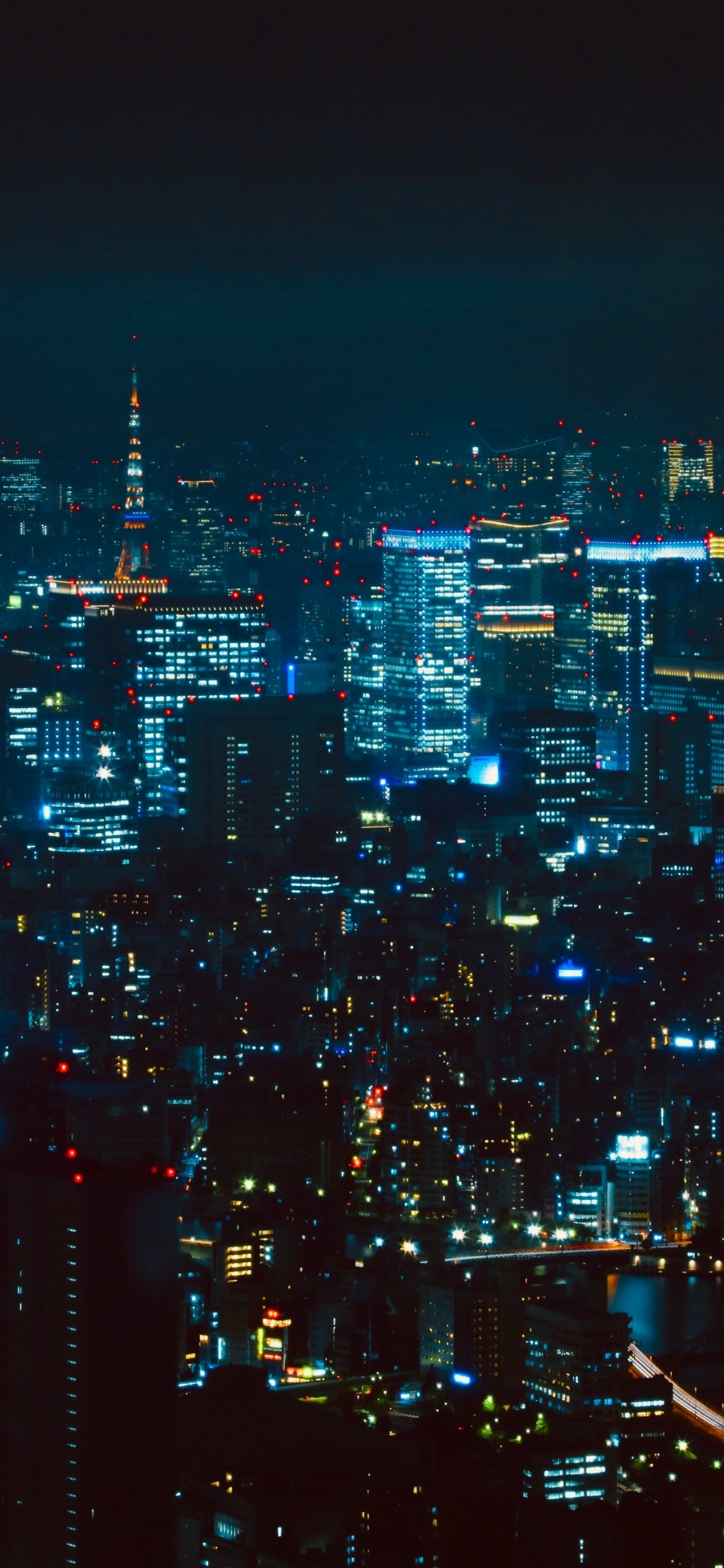 Ciudad Con Edificios de Gran Altura Durante la Noche.. Wallpaper in 1125x2436 Resolution