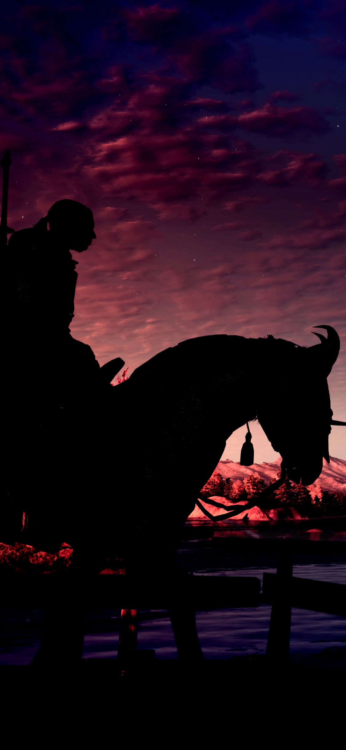 The Witcher 3 Wild Hunt, Playstation 4, Silhouette, Evening, Horse. Wallpaper in 1125x2436 Resolution