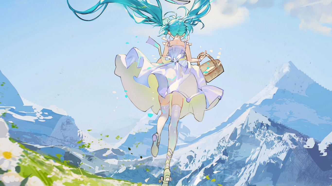 初音未来, 艺术创作, 艺术, 绘画, Azure 壁纸 1366x768 允许