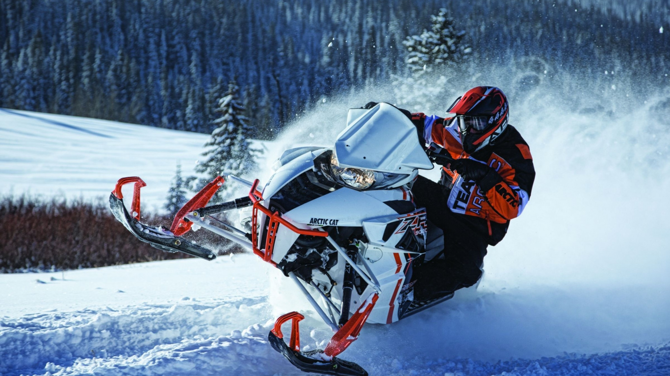 Man in Black and Red Jacket Riding Snow Mobile. Wallpaper in 1366x768 Resolution