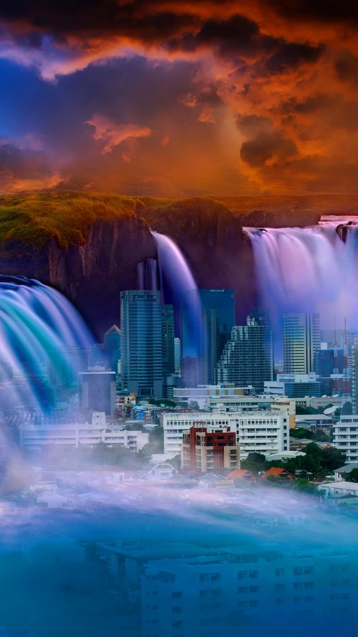 City Skyline With Green Lights During Night Time. Wallpaper in 720x1280 Resolution