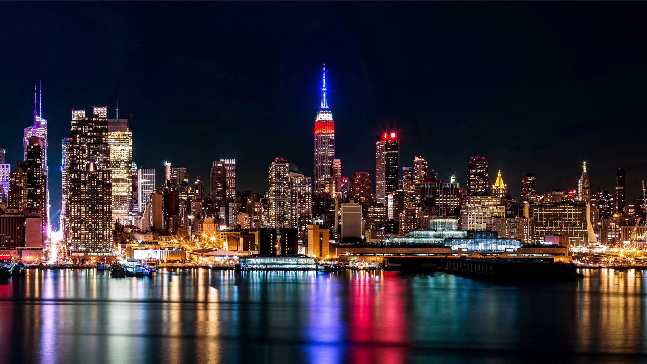 Skyline Der Stadt Bei Nacht Night. Wallpaper in 1280x720 Resolution