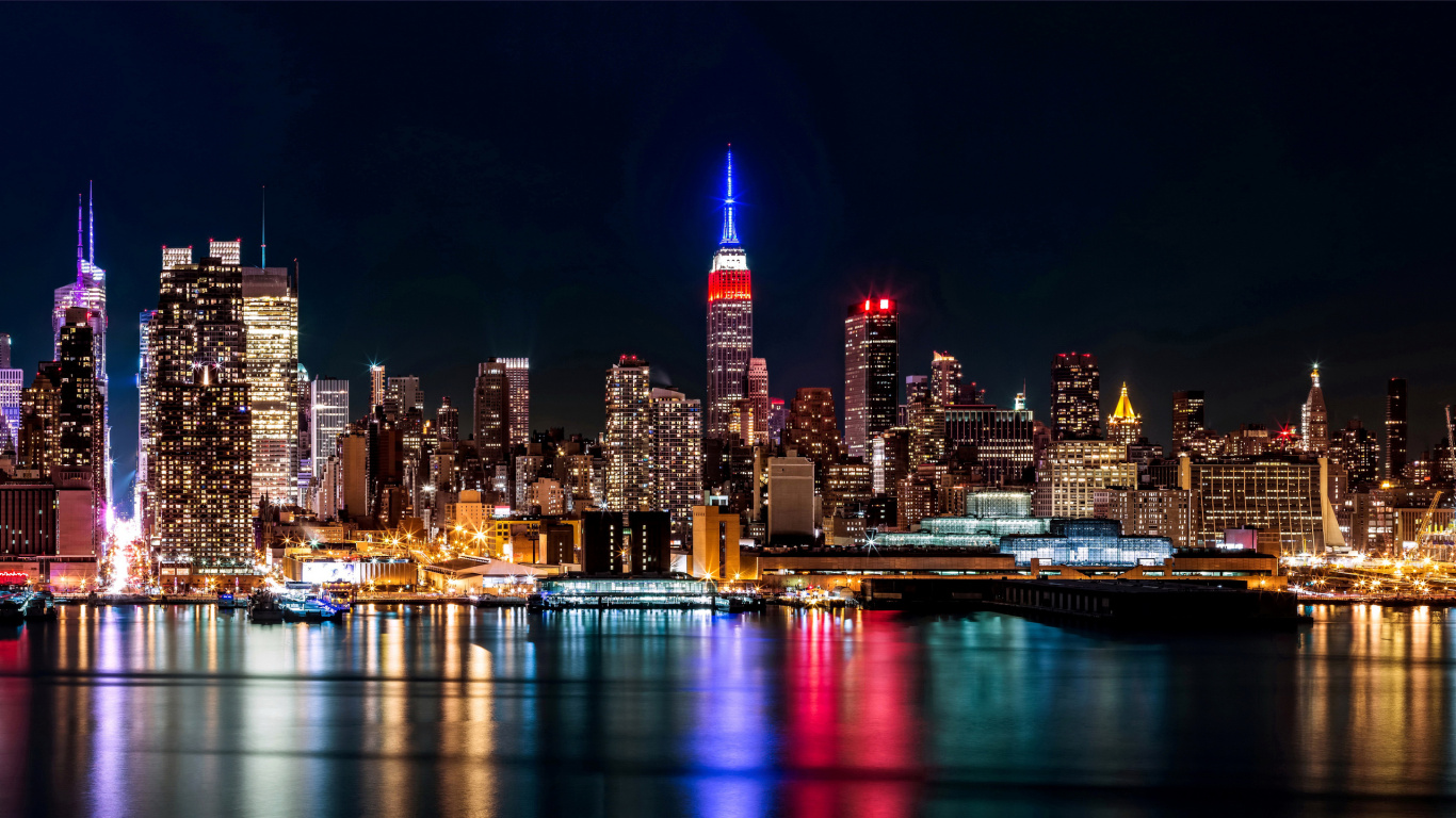 Skyline Der Stadt Bei Nacht Night. Wallpaper in 1366x768 Resolution