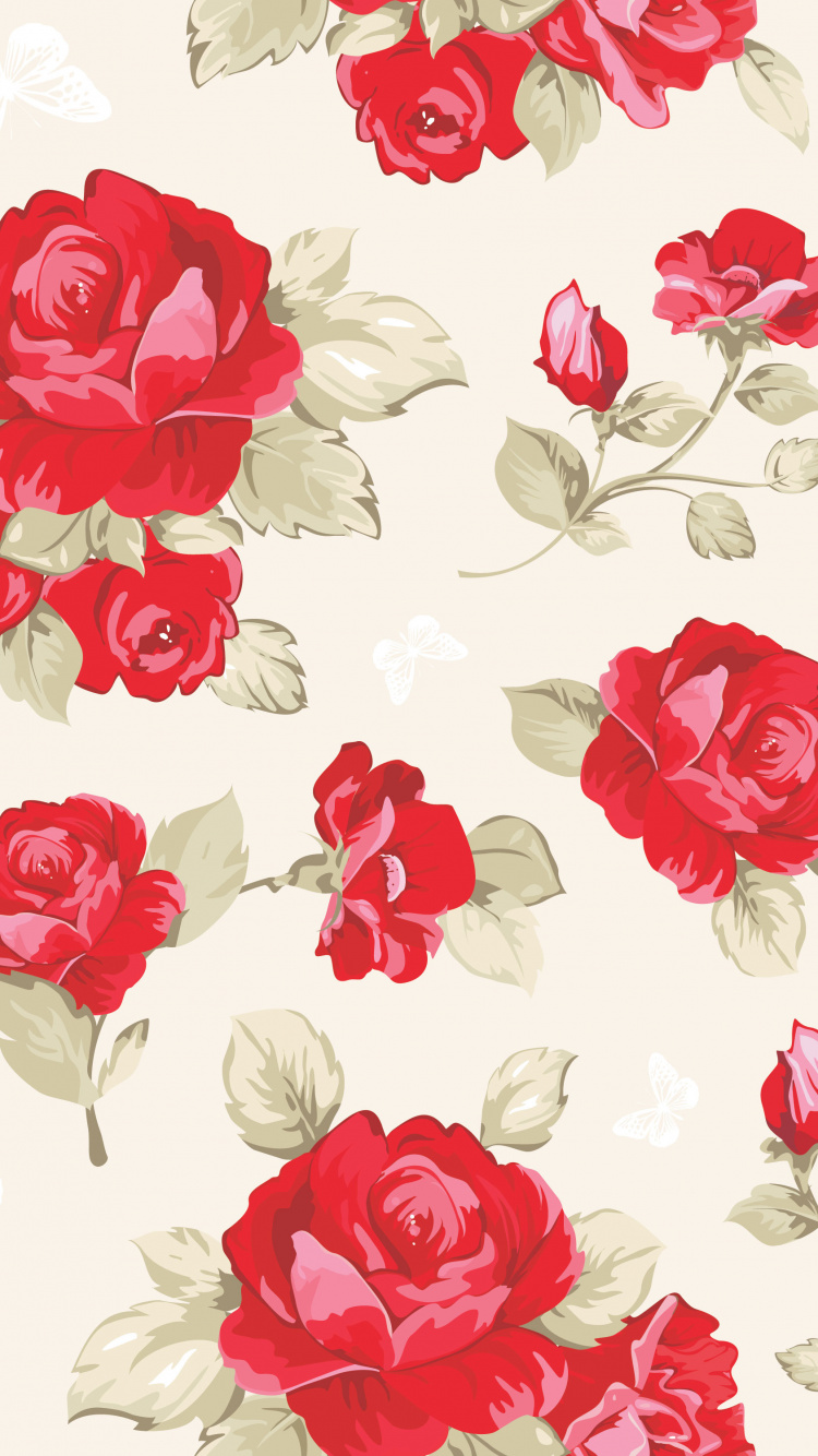 Textile Floral Blanc et Rouge. Wallpaper in 750x1334 Resolution
