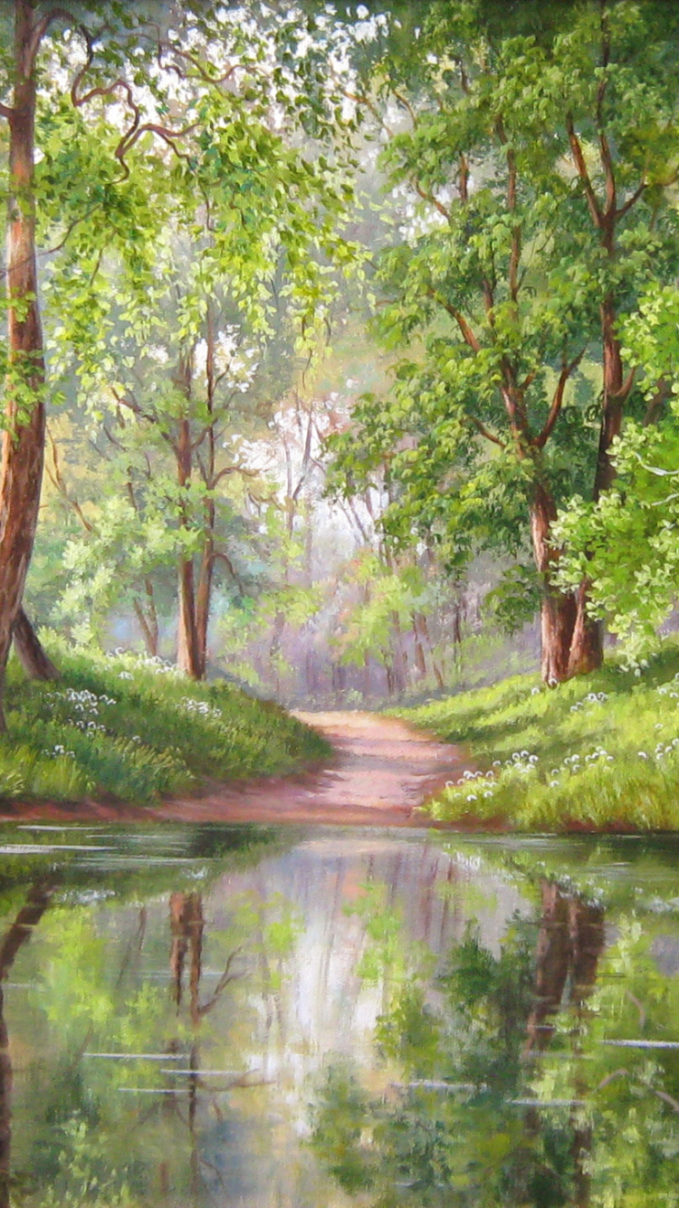 森林, 风景画, 艺术, 性质, 反射 壁纸 750x1334 允许