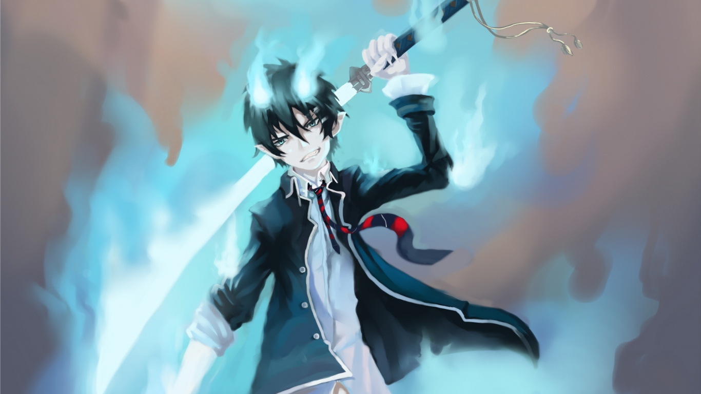Man in Black and White Suit Holding Black and White Stick Anime Character. Wallpaper in 1366x768 Resolution