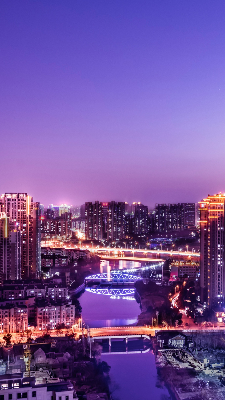 Cityscape, Building, Skyscraper, Purple, Dusk. Wallpaper in 750x1334 Resolution