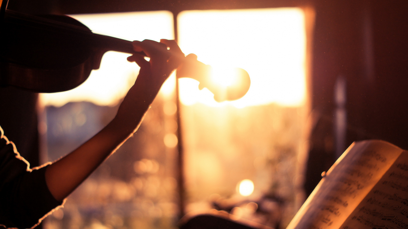 Violin, Light, Hand, Backlighting, Sunlight. Wallpaper in 1366x768 Resolution