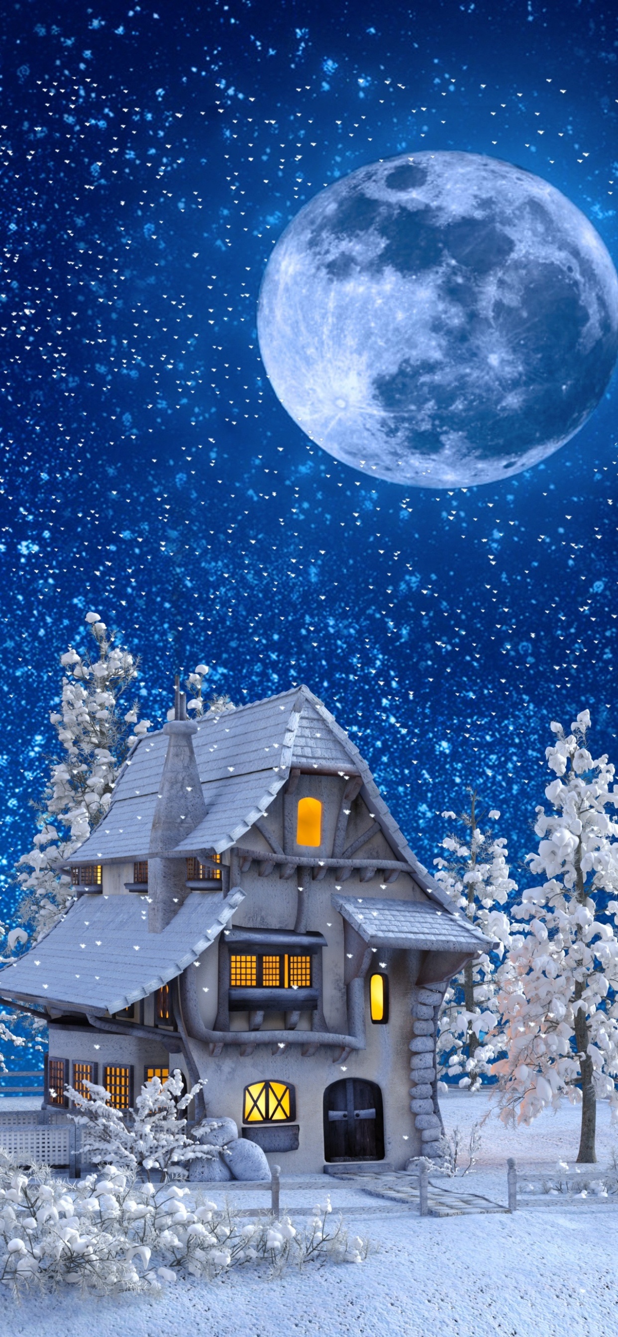 Maison en Bois Brune Sous la Nuit Étoilée. Wallpaper in 1242x2688 Resolution