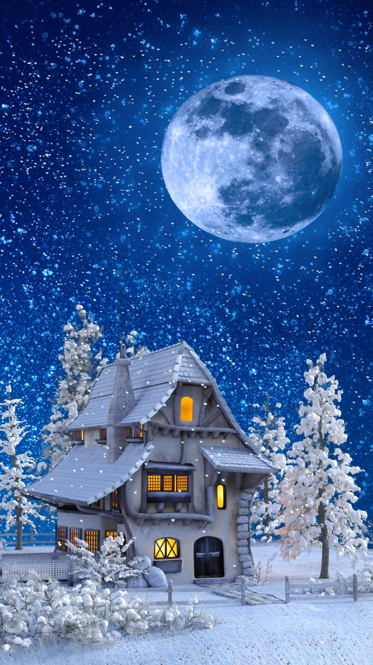 Maison en Bois Brune Sous la Nuit Étoilée. Wallpaper in 750x1334 Resolution