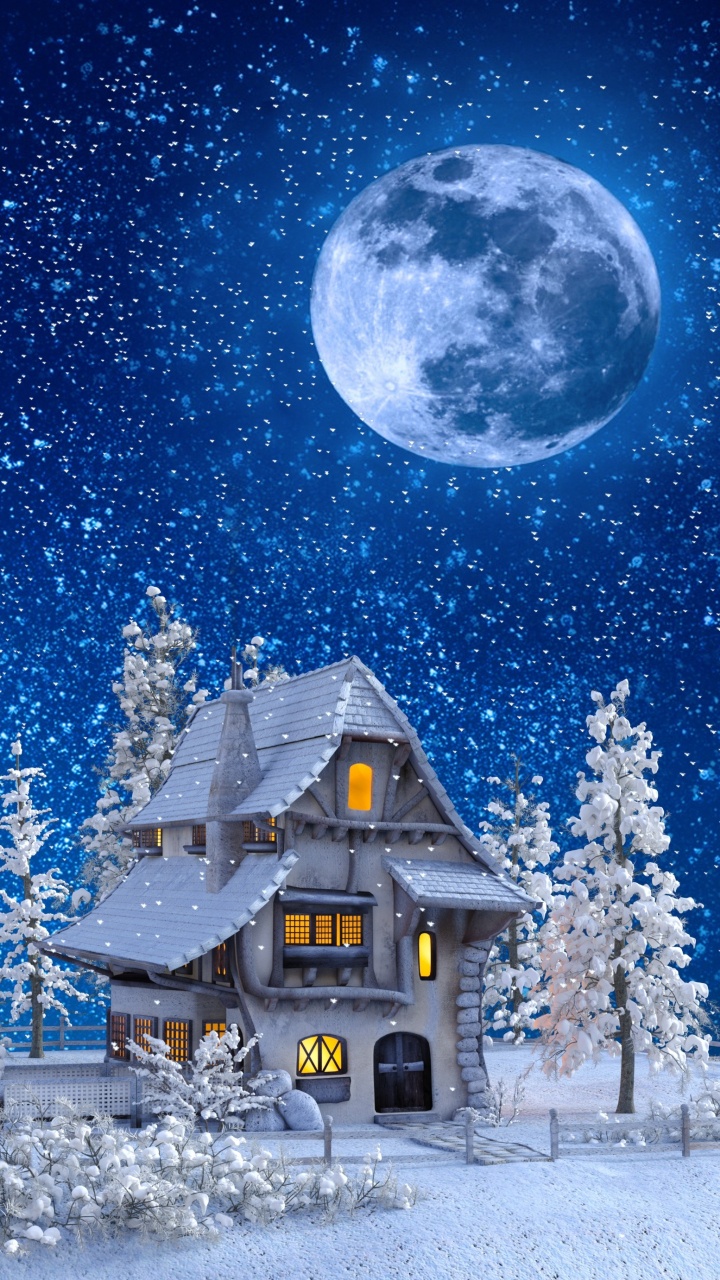Brown Wooden House Under Starry Night. Wallpaper in 720x1280 Resolution